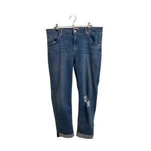 Hudson Jeans Womens 32 Blue Bacara Straight Leg Crop Cuffed Distressed Knee